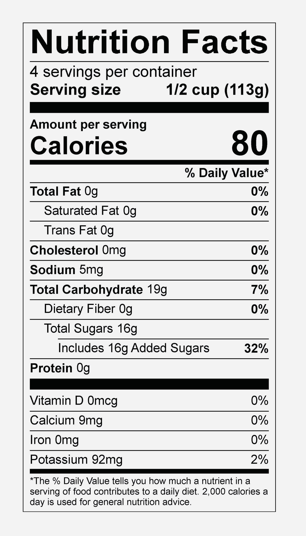 Nutrition facts label for MALVAC Premium Sorrel Brew Signature Blend with detailed calorie count and nutritional content.