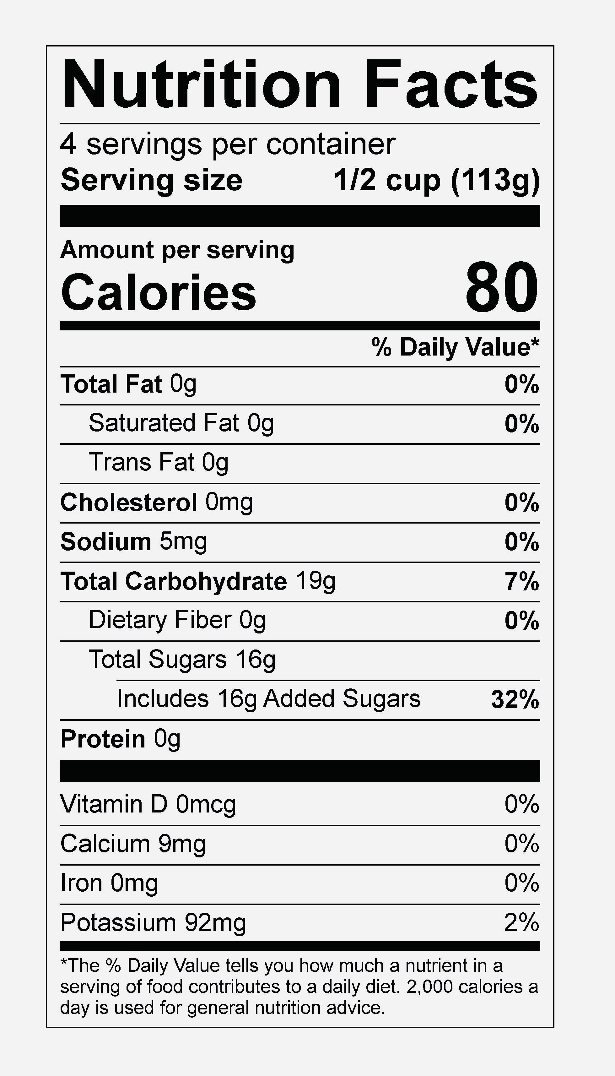 Nutrition facts label for MALVAC Premium Sorrel Brew Signature Blend with detailed calorie count and nutritional content.