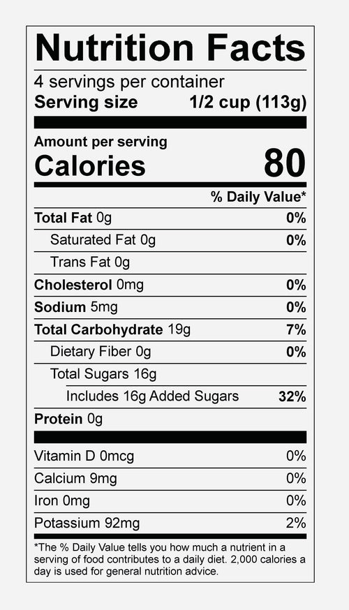 Nutrition facts label for MALVAC Premium Sorrel Brew Signature Blend with detailed calorie count and nutritional content.